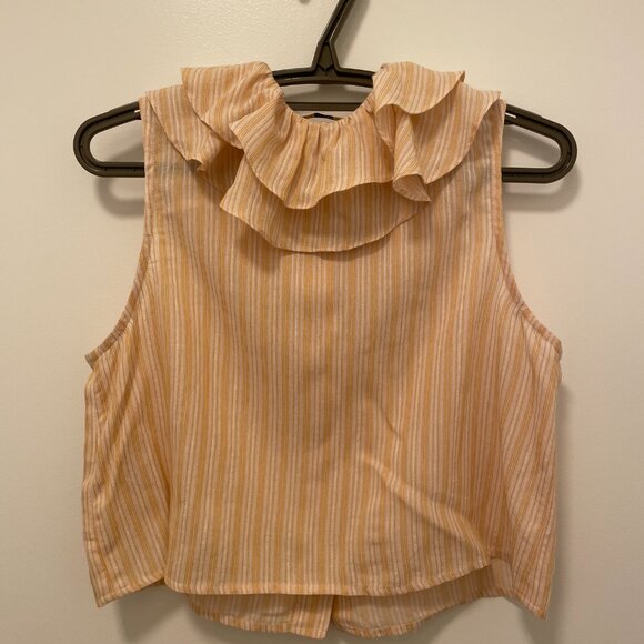 Sessun Bella Flora Sleeveless Ruffled French Top 34 XS Striped Blouse - Picture 2 of 2